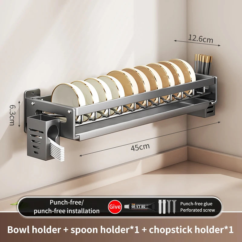 Kitchen Bowl Plate Drying Storage Shelf Wall Mounted Dish Drainer Rack Multifunction Chopsticks Spoon Tableware Dish Holder