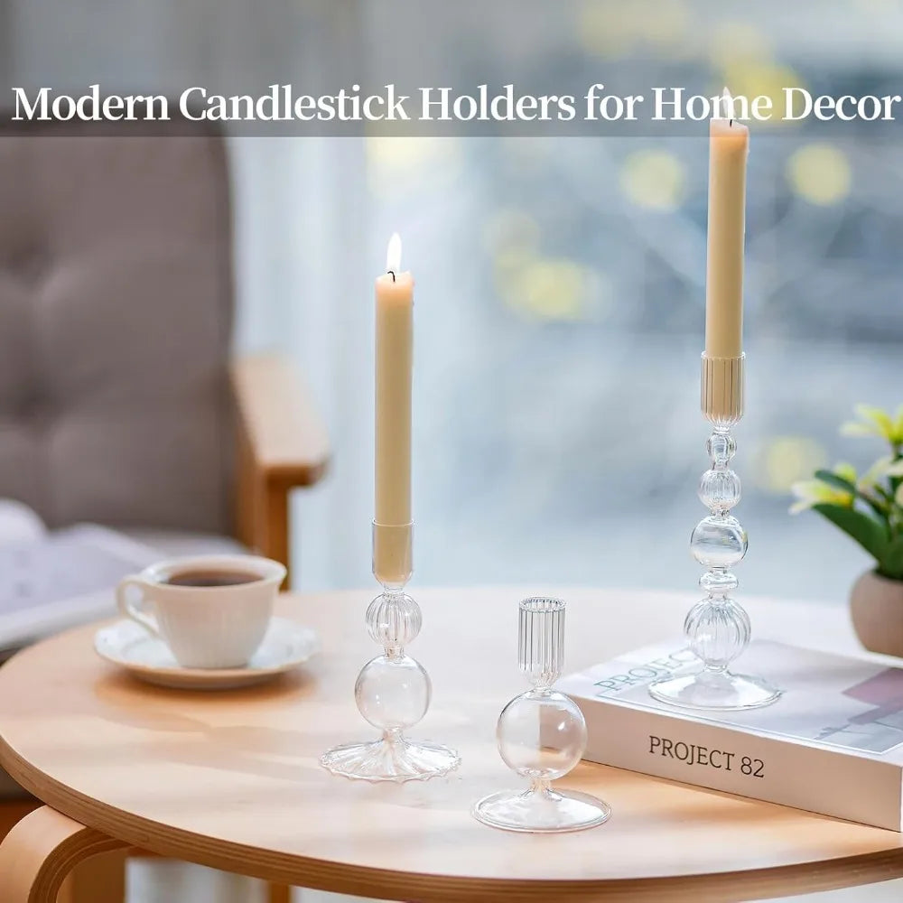 3Pcs/set Glass Candle Holders Crystal Ribbed Candlestick Romantic Wedding Candelabra Home Decor Vase Table Centerpieces Wedding