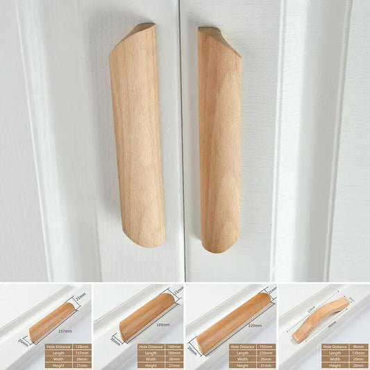 Wooden Cabinet Pulls Handles Furniture Handle Beech Wood Kitchen Knobs Wardrobe Pulls Long Handle Drawers Dresser Door Handles
