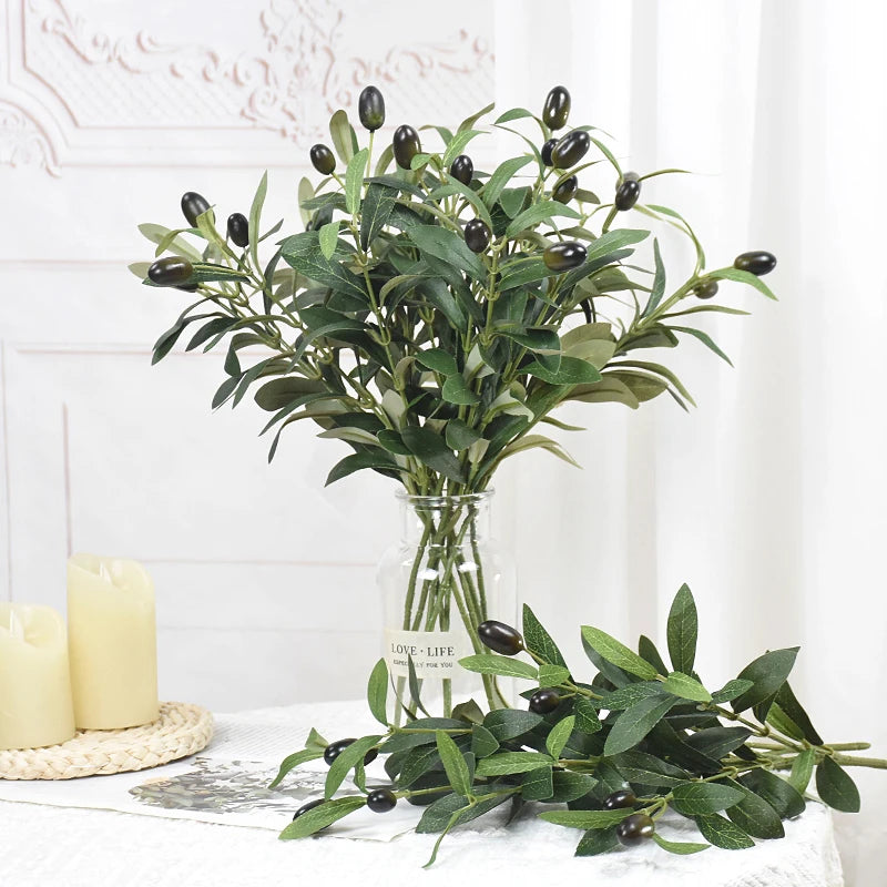 1/3/5Pcs Artificial Olive Leaves Tree Branch Green Plant with Fruit for Home Garden Vase Decoration Wedding Bouquet Silk Flowers