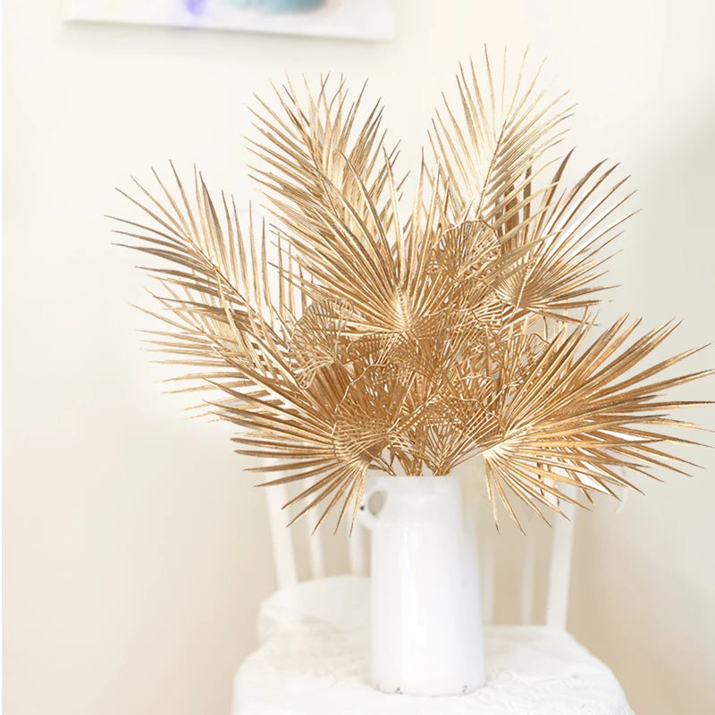 Golden Artificial Plant Tropical Palm Leaf Fake Plants For Home Decoration Birthday Wedding Party Decor Supplies