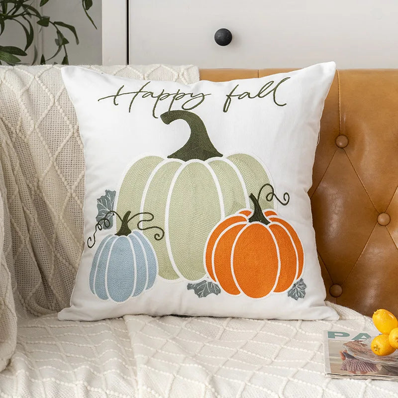 Towel Embroidery Pillow Cover Canvas Embroidered Halloween Pumpkin Cushion cover Pillow Autumn Office Throw Pillowcase