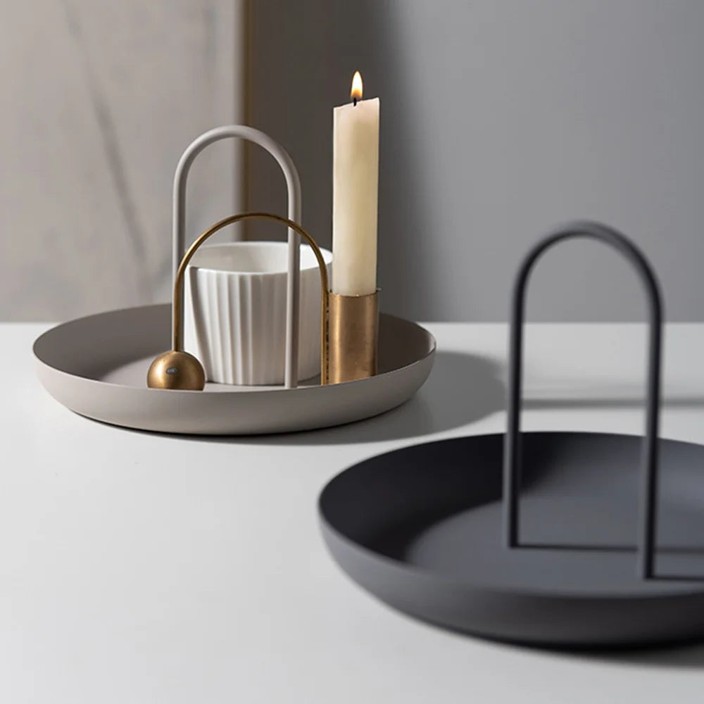 Nordic Tray Round  Portable Tray With Handle for Sundries And Small Objects Desktop Home Decor For Necklace Jewelry Storage