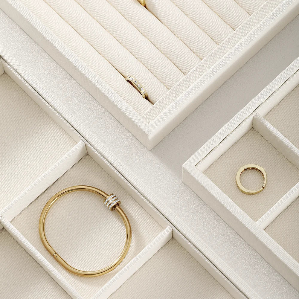 YinBeiNi Linen Stackable Ring Earring Bracelet Necklace Display Tray Jewelry Storage Drawer Insert Organizer Holder Tray P062