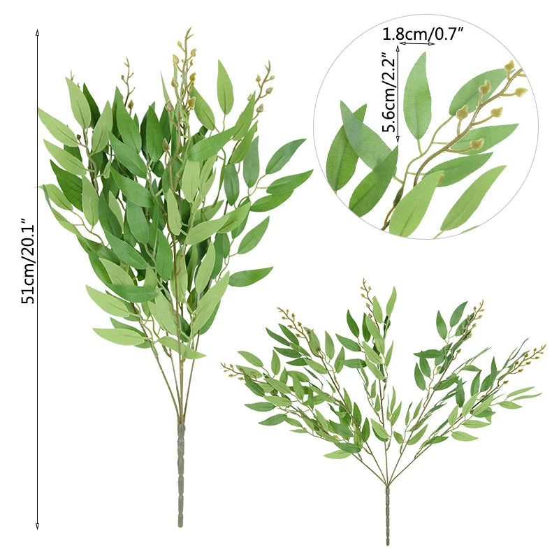 Silk Artificial Willow Bouquet Fake Green Leaves for Wedding Home Garden Vase Decoration Jungle Party DIY Plants Wreath