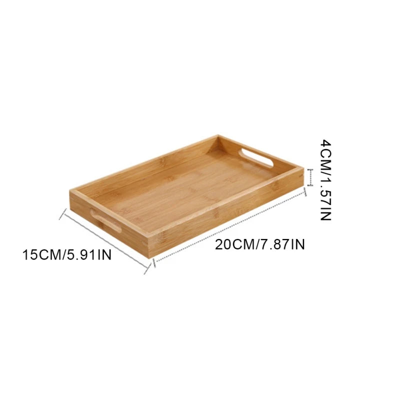 Bamboo Wooden Rectangular Tea Tray Solid Wood Tray Tea Cup Trays Stand Tray With Handle Wooden Hotel Dinner Plate Storage Tray