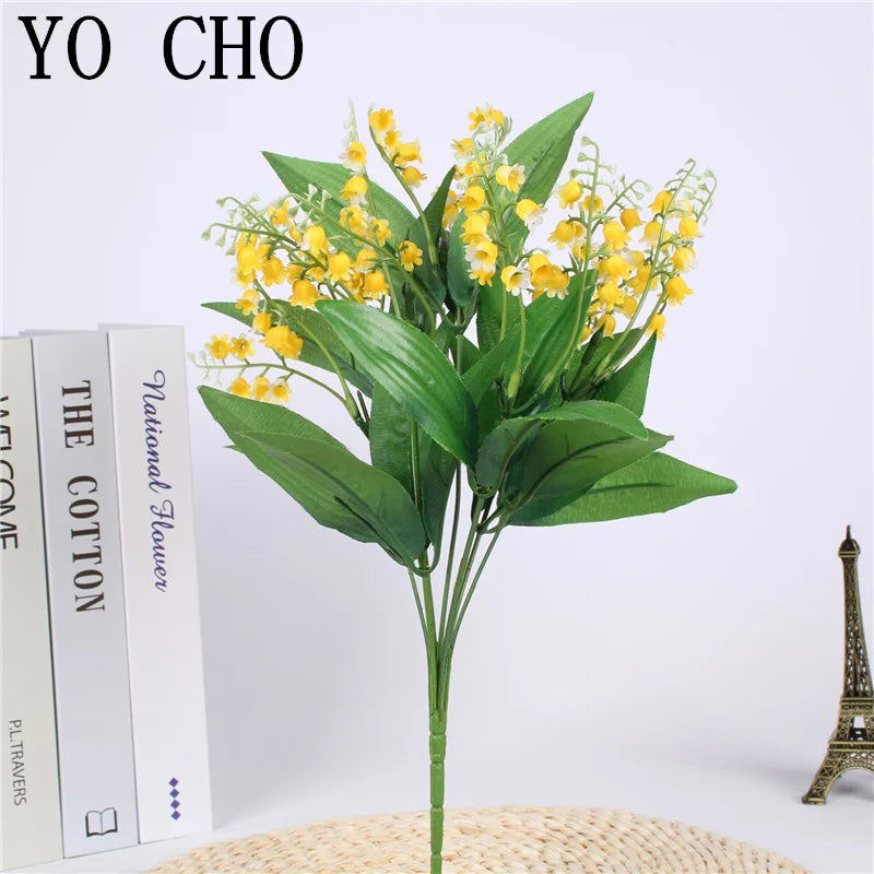 Artificial Flowers Lily of the Valley 7 Branches Fake Plastic Lily Flower Bridal Bouquet Wedding Party Decor Flores Artificiales