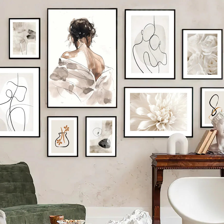 Scandinavian Minimalist Wall Art Abstract Lines Couple Woman HD Canvas Poster Prints Home Bedroom Living Room Decoration