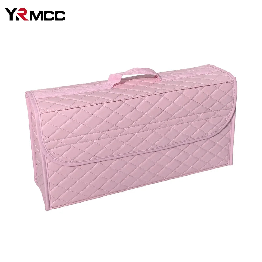 Car Pink Trunk Organizer Box PU Leather Storage Stowing Tidying Auto Large Storage Bag Folding Lady Car Stowing Tidying Boxes