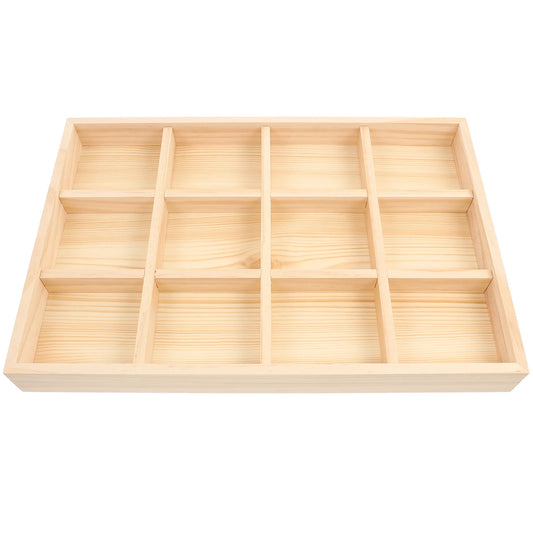 12 Grid Wood Jewelry Tray Vintage Wooden Storage Divider Trinket Storage Dish Drawer Desk Display Showcase Crafts Holder