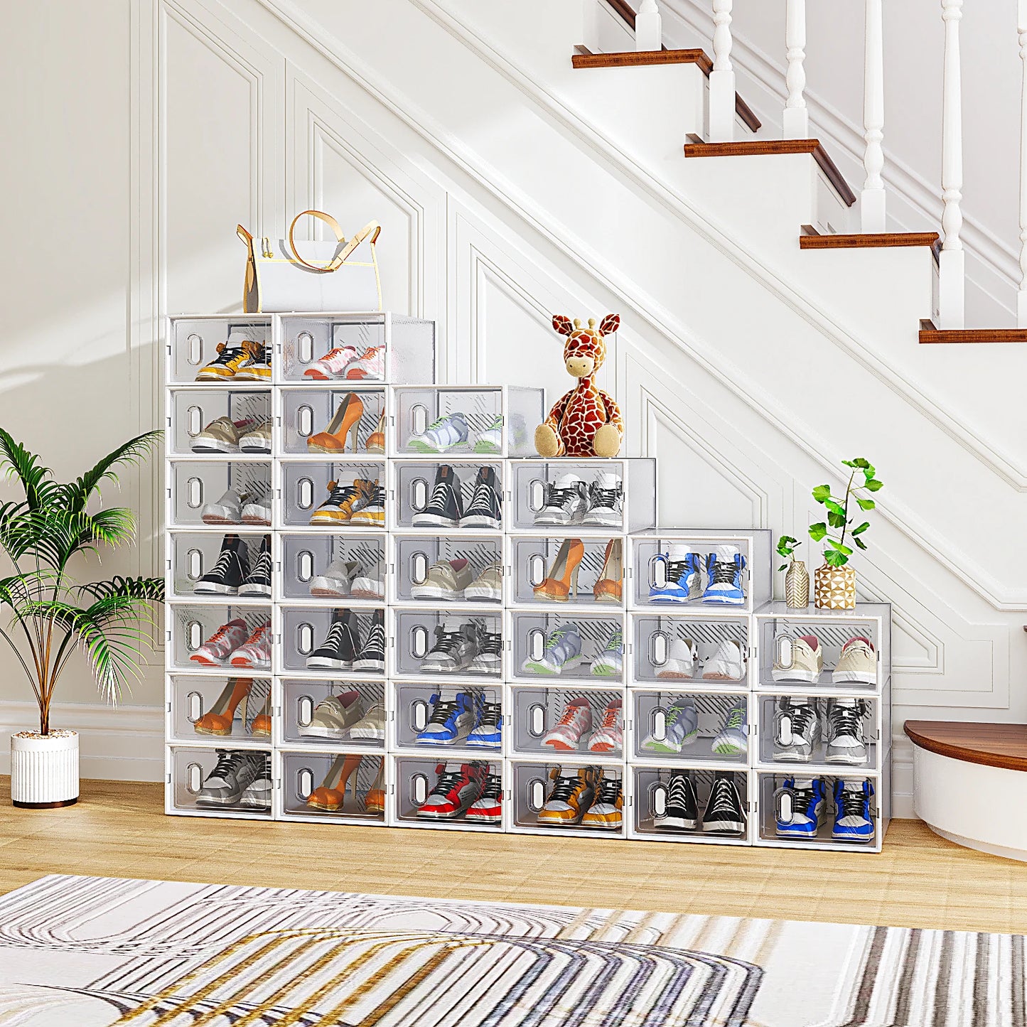Shoe Cabinets, 32PCS 33*23*14cm, Shoe Box, Plastic Mesh, Freely Combinable Shoe Rack Organizer and Storage White