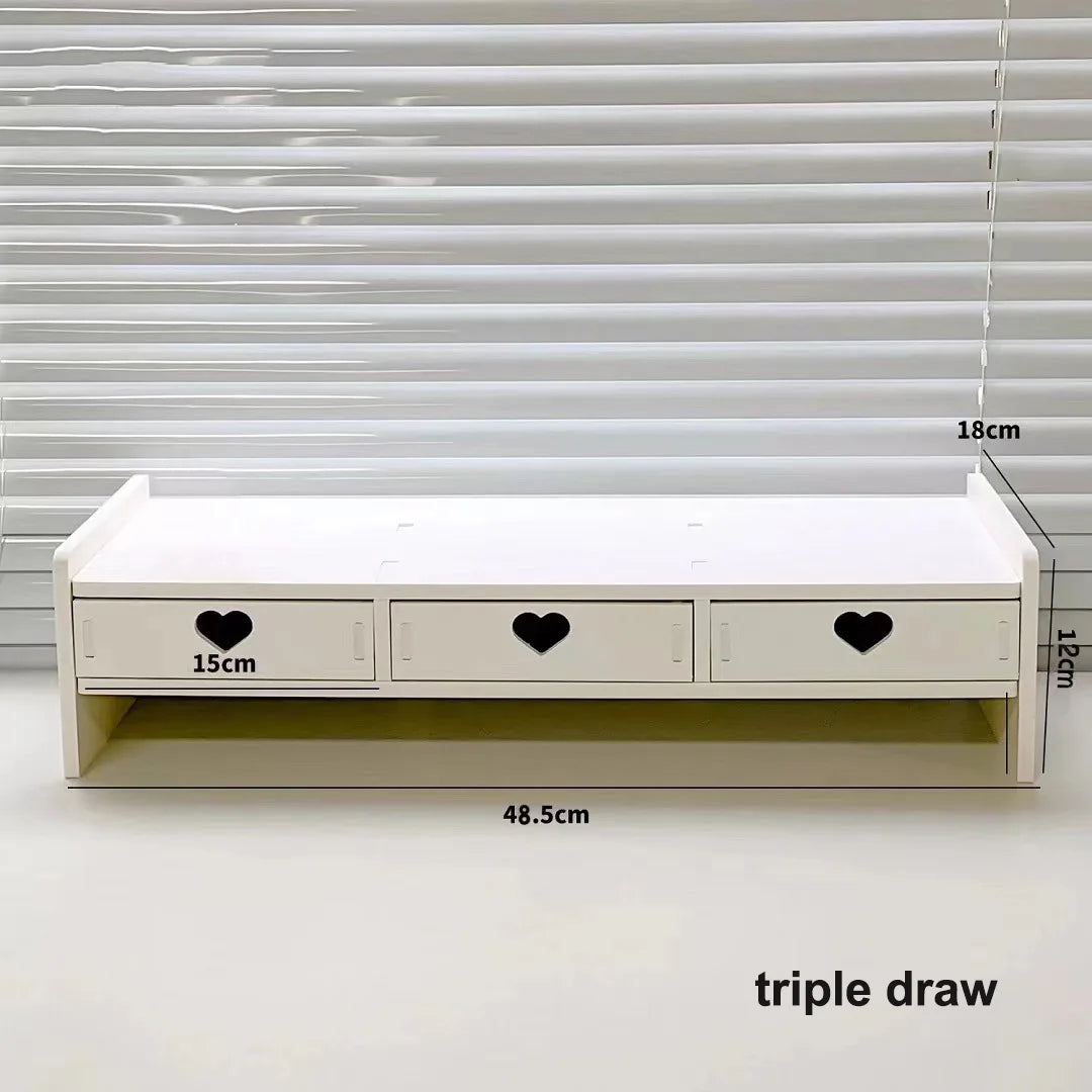 Desktop Added Shelf with Drawers Computer Monitor Stand Office Desk Storage Rack Dormitory Laptop Holder Stationery Organizer