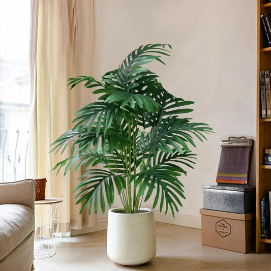 70-80cm Large Artificial Palm Tree Tropical Green Leaves Fake Plants Plastic Monstera Faux Tree Branch for Home Kitchen Decor