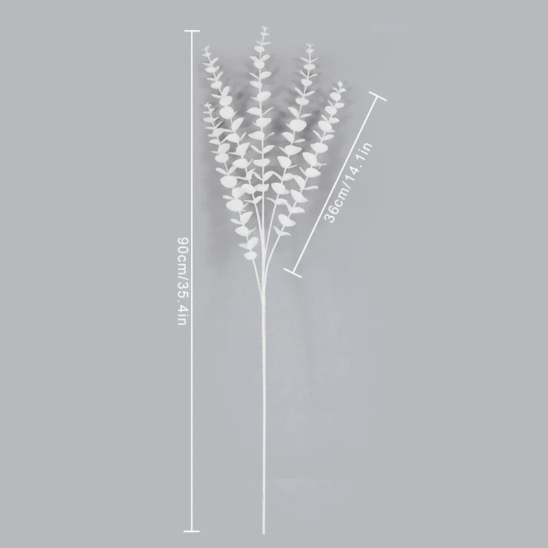 16Heads 50cm Artificial Flower White Fake Eucalyptus Leaves Faux Eucalyptus Branch with Stems for Home/Wedding Party Decor