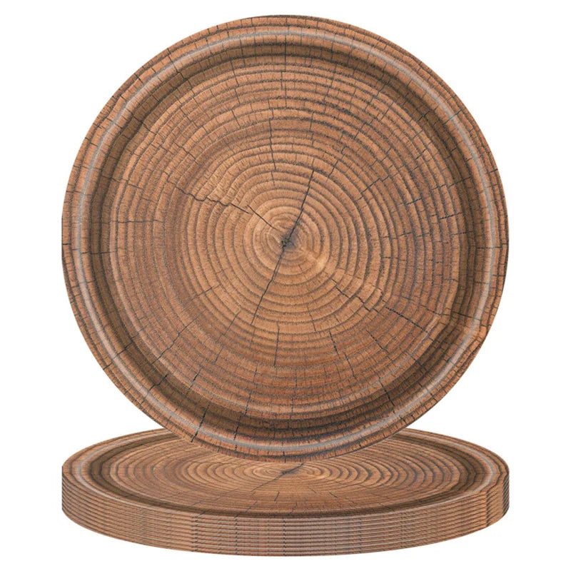 10Pcs 7/9-inch Retro Imitation Wood Grain Disposable Plate Paper Tray Birthday Party Holiday Decoration Household Tableware