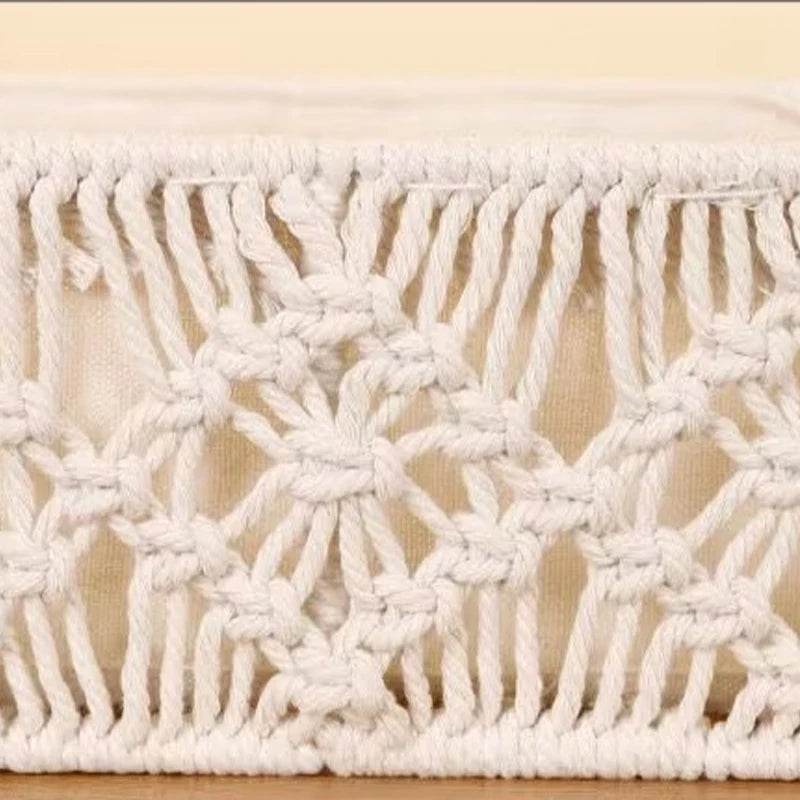1Pcs Macrame Storage Basket Boho Decor Baskets for Organizing Countertop Toilet Paper Shelf Basket with Handle for Bathroom Bedr