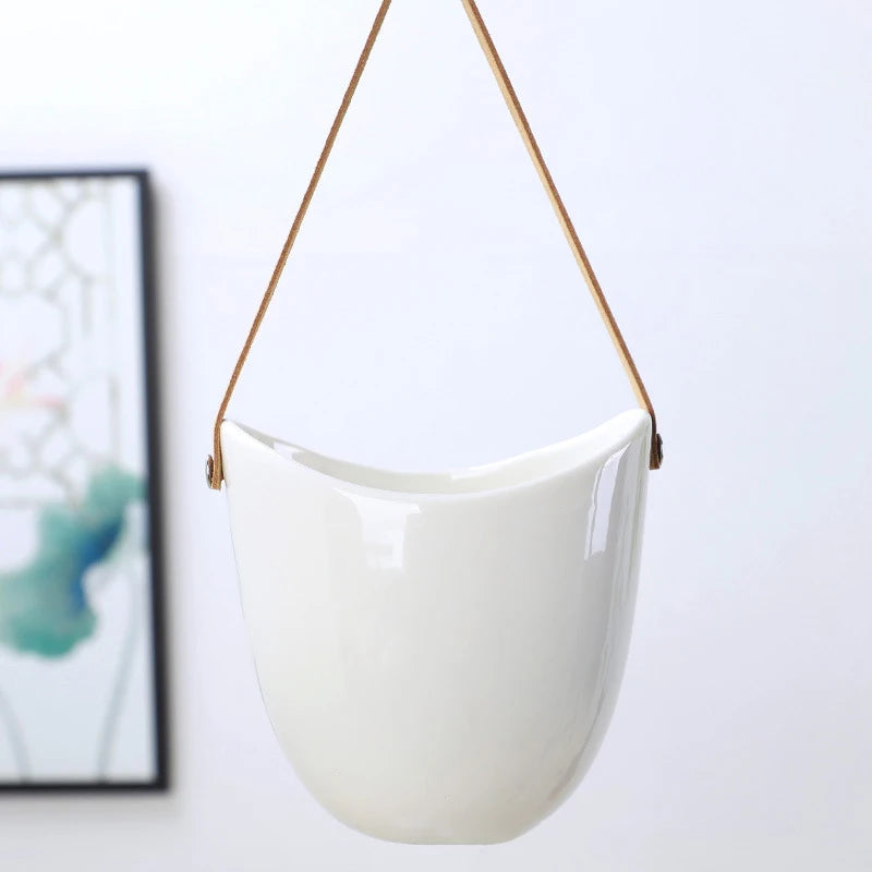 Creative Wall Hanging Flower Plant Pots Succulent Flower Pot Flower Basket White Ceramic Vase Garden Decoration planters