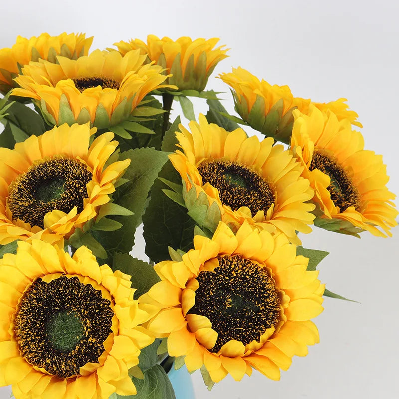 Artificial Sunflowers 18'' Long Fake Sunflowers Faux Silk Flower for Home Office Shop Fall Decorations