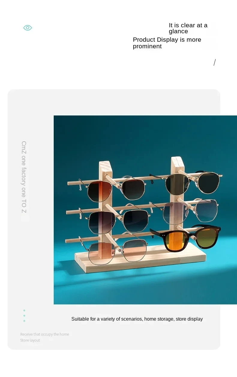 Wooden Eyeglass Storage Rack Household Sunglasses Glasses Display Rack Organizer Perforation-free Multi-functional Desktop