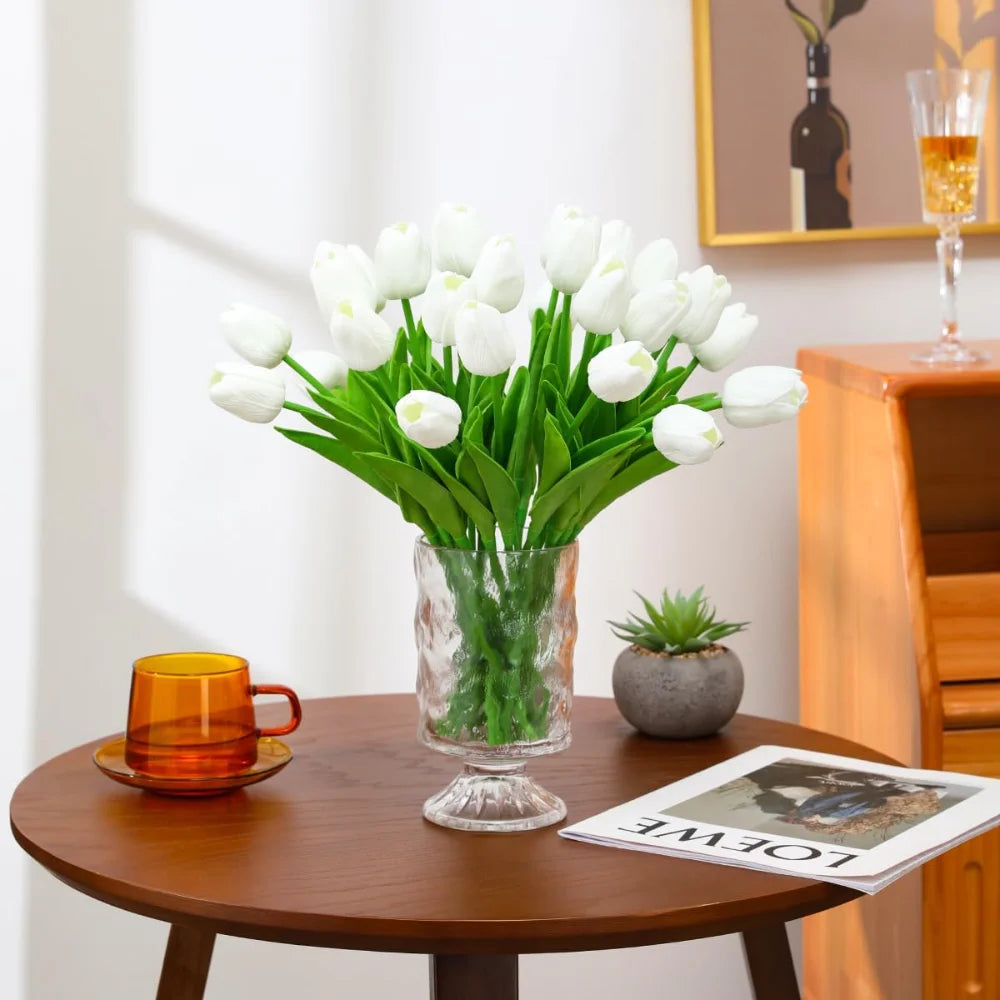 10Pcs Artificial Flowers Tulip PU Fake Flowers Bouquet Latex Real Touch Faux for Home Kitchen Wedding Ceremony Decorations