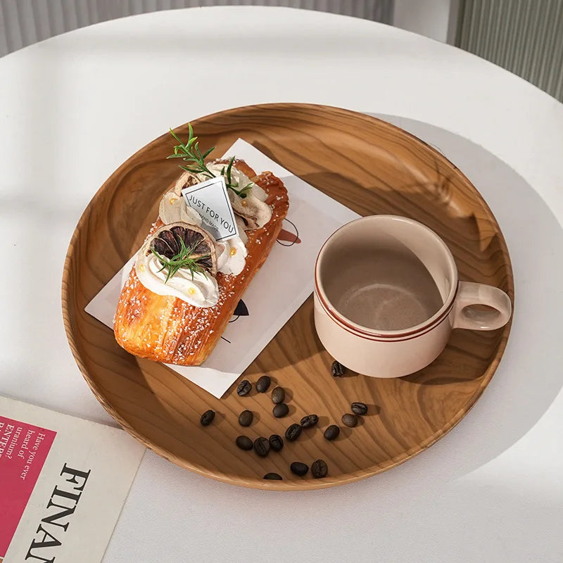 Wood grain tray for breakfast, premium cake, Japanese home coffee, dinner plate, tea tray, ins coffee shop round fruit tray