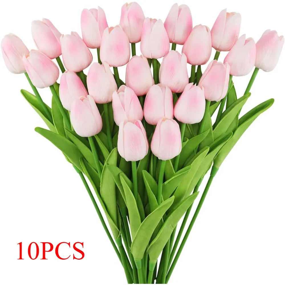 10Pcs Artificial Flowers Tulip PU Fake Flowers Bouquet Latex Real Touch Faux for Home Kitchen Wedding Ceremony Decorations