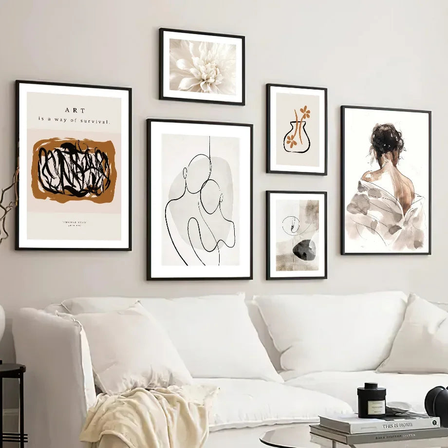Scandinavian Minimalist Wall Art Abstract Lines Couple Woman HD Canvas Poster Prints Home Bedroom Living Room Decoration