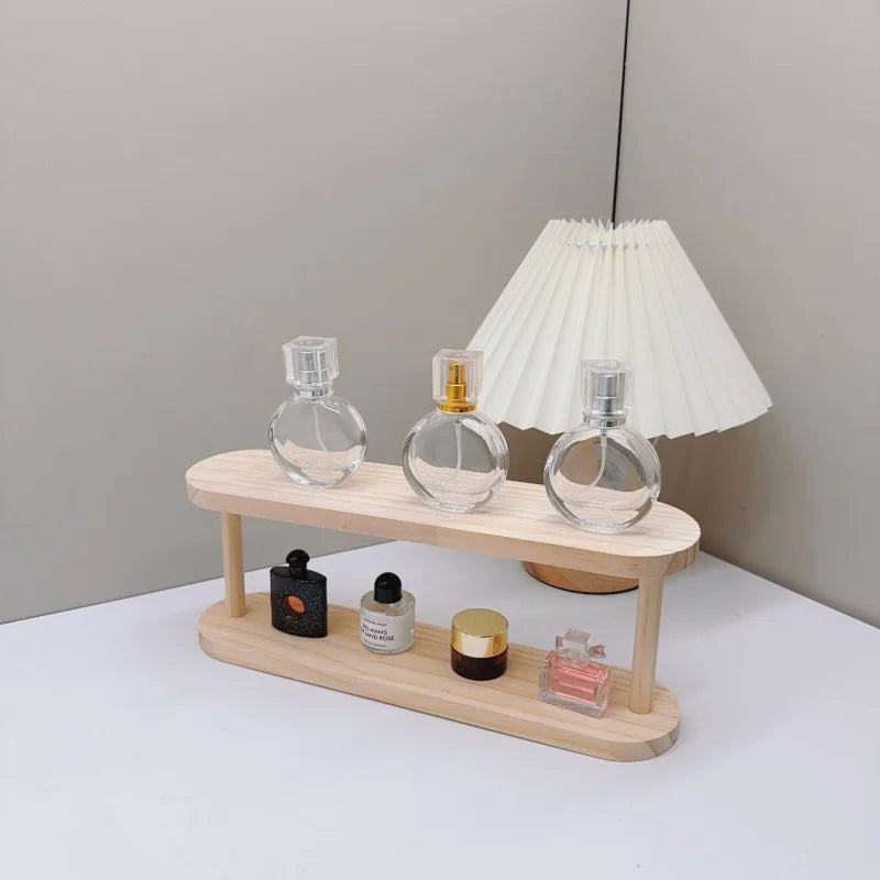 Wooden Storage Shelf 2-Tiers Desktop Organizer Shelves Desk Perfume Display Rack Desktop Dressing Table Cosmetics Storage Rack