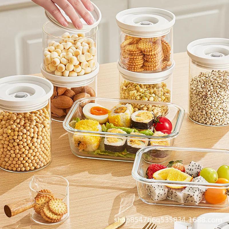 Vacuum Glass Sealed Canister Fresh-keeping Box Refrigerator Food Storage Containers Drainable Kitchen Organizers Fruit Tank