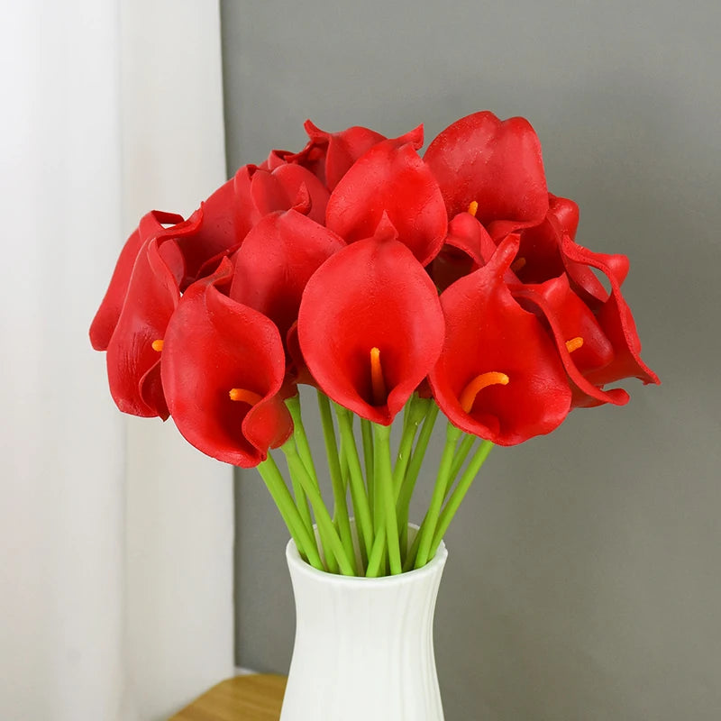 5Pcs White PU Fake Flower Artificial Real Touch Calla Lily For Wedding Bridal Bouquets Home Table Flowers Bouquet Decorations