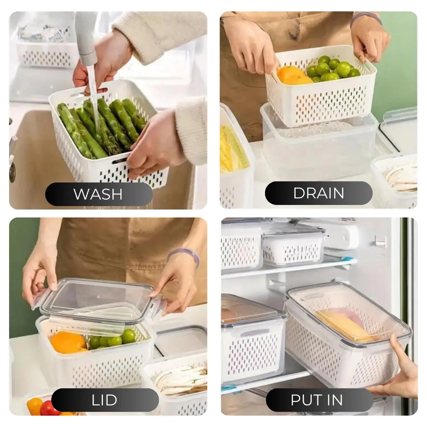 Refrigerator Storage Box Fresh Keeping Vegetable Fruit Plastic Sealed Boxes Drain Basket Fridge Kitchen Food Storage Container