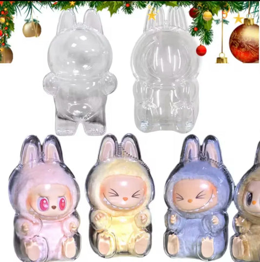 Labubu Case Sitting Party Transparent Protective Shell Dust Cover Protect Knapsack Hanging Decorations Christmas Gift Kids Toy