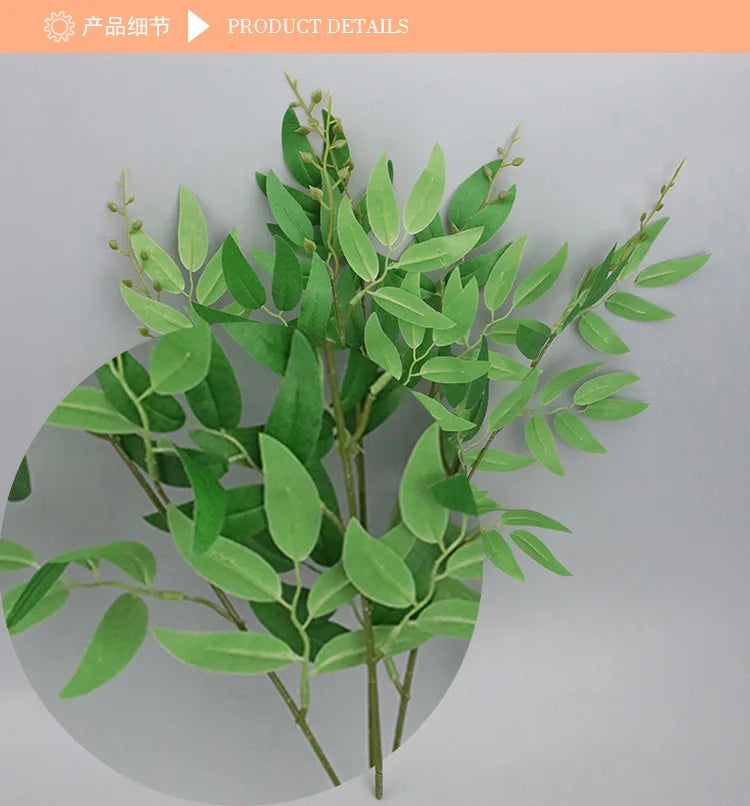 5 Branches Silk Artificial Willow Bouquet Fake Green Leaves Party Wedding Backdrop Decoration Faux Foliage Vine DIY Plant Wreath