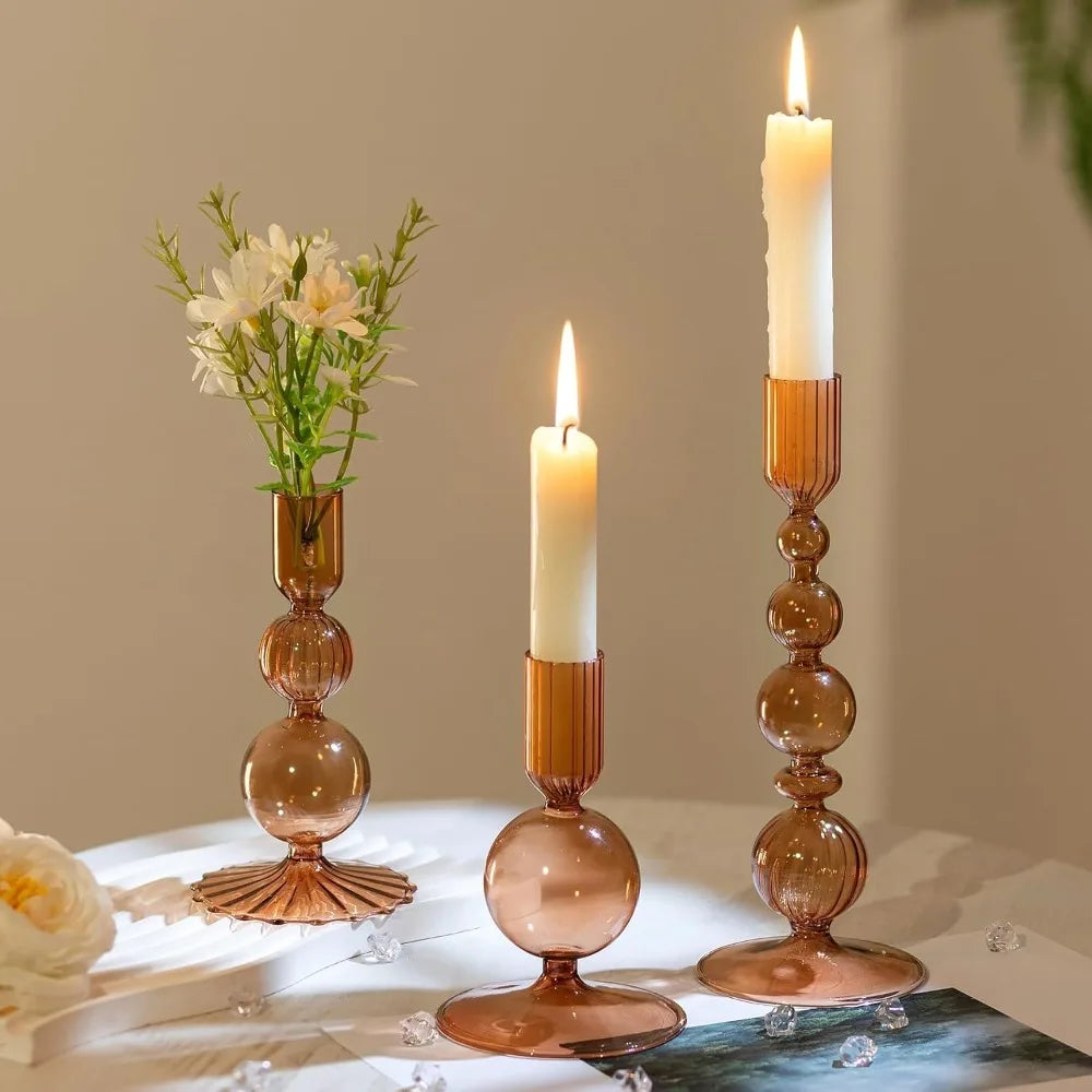 3Pcs/set Glass Candle Holders Crystal Ribbed Candlestick Romantic Wedding Candelabra Home Decor Vase Table Centerpieces Wedding