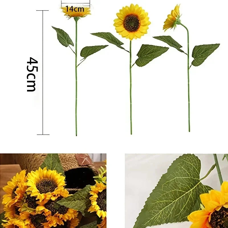 Artificial Sunflowers 18'' Long Fake Sunflowers Faux Silk Flower for Home Office Shop Fall Decorations