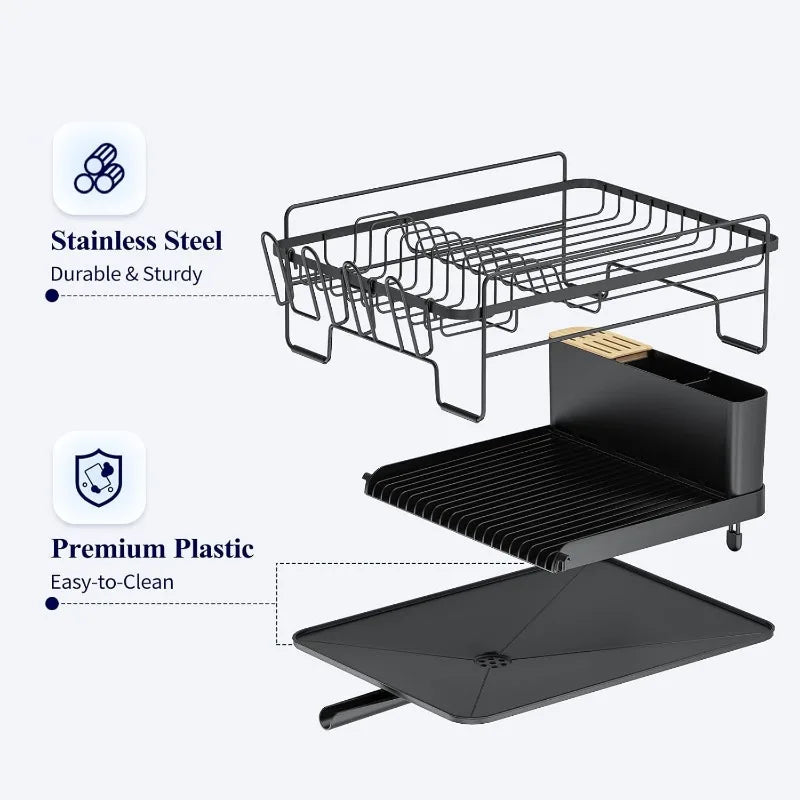 Dish Rack, Multifunctional Dish Rack for Kitchen Counter, Anti-Rust Drying Dish Rack