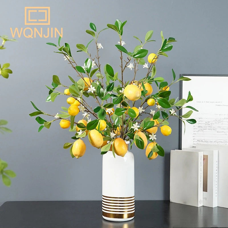 Lemon Branches With Fruit Simulation Green Plants Fresh Home Decoration Photo Props Plastic Fruit Flower Arrangement Fake Flower