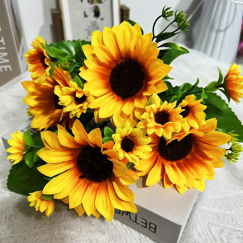 Artificial Flowers Sunflowers Fake Flowers Sunflower Silk Flowers 7 Sunflowers Wedding Photography Home Decor Bouquet Wholesale