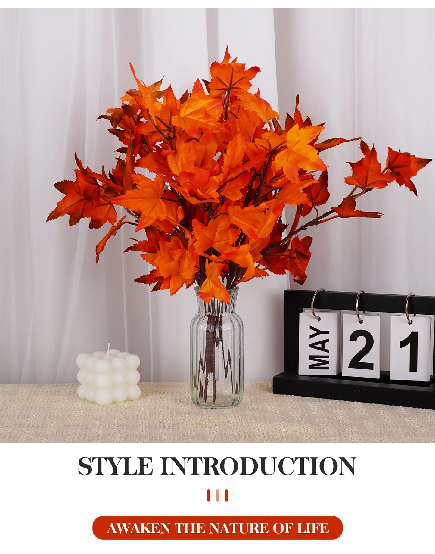 Fall Artificial Maple Leaf Flowers Bouquet for Home Room Decor Wedding Marriage Party Decoration Fake Plant Garden Vase Ornament