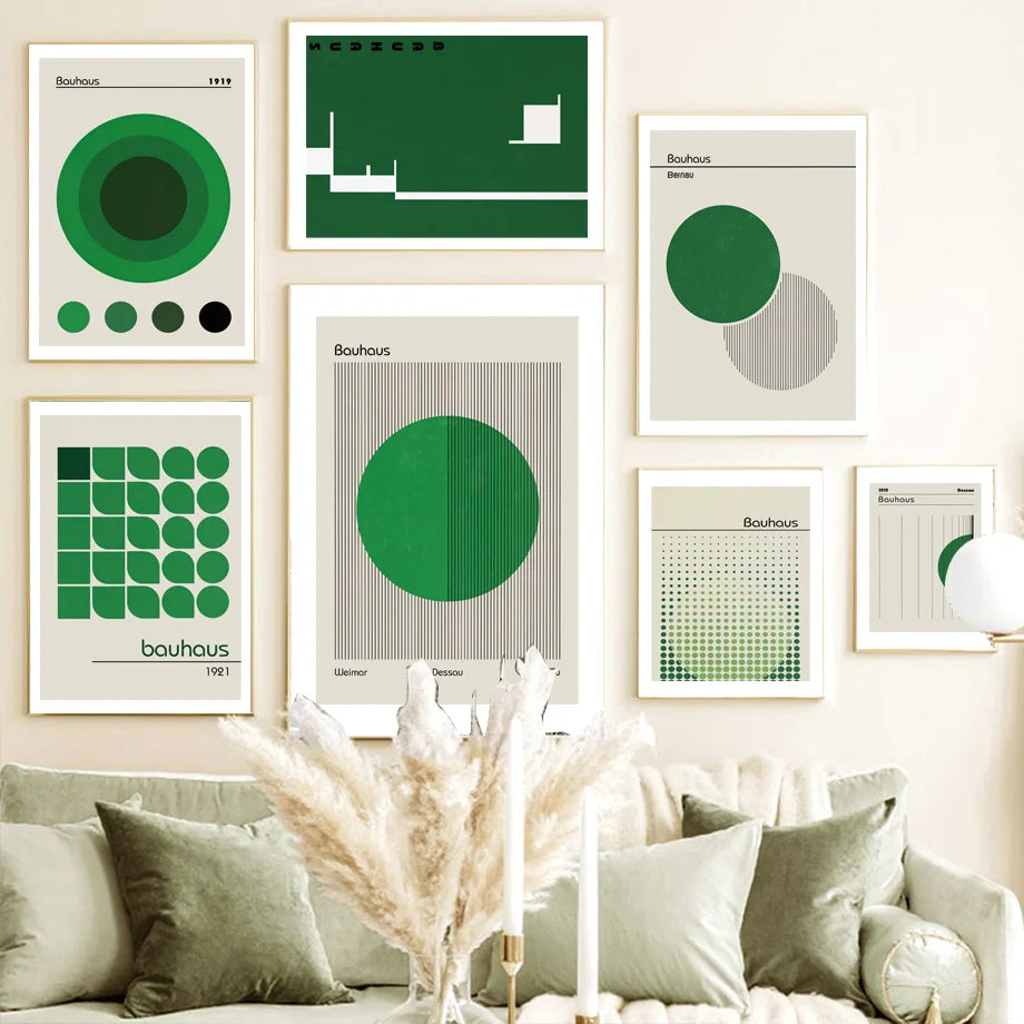Scandinavian Modern Minimalist Wall Art Abstract Bauhaus Green Beautiful HD Canvas Poster Prints Home Bedroom Living Room Decor