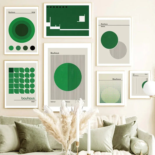 Scandinavian Modern Minimalist Wall Art Abstract Bauhaus Green Beautiful HD Canvas Poster Prints Home Bedroom Living Room Decor