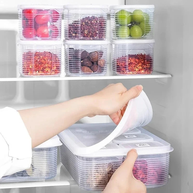 Food Storage Container 6 Grids Vegetable Fruit Fresh-keeping Box with Lid for Refrigerator Kitchen Spice Seasoning Storage Jar