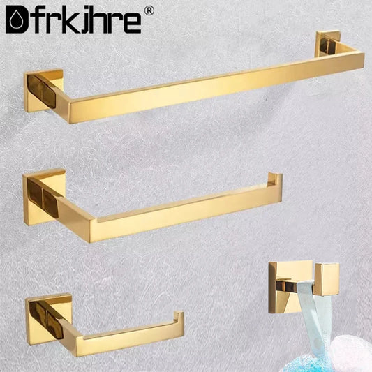 Bathroom Gold Polished Hardware Set Stainless Steel Robe Hook Towel Bar Toilet Roll Paper Holder Towel Ring Bathroom Accessories