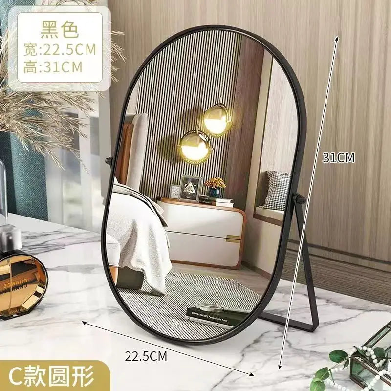 Rotate Metal  Makeup Mirrow Oval Round Standing Mirror Bathroom Desk Luxury Hairdressing Mirror Mural Home Decor for Girls