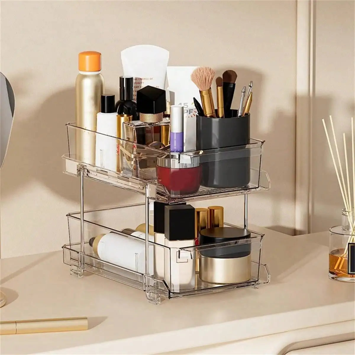 Acrylic Stackable Drawer Organizer Tray for Under Sink Office Multi-Purpose Storage Container Slide-Out Clear Container