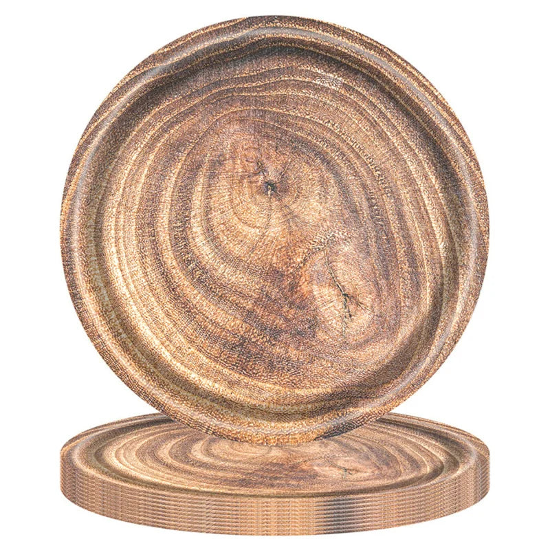 10Pcs 7/9-inch Retro Imitation Wood Grain Disposable Plate Paper Tray Birthday Party Holiday Decoration Household Tableware