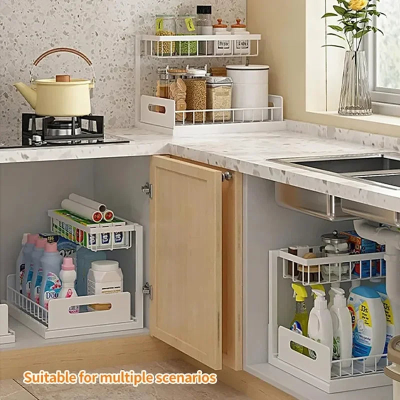 Kitchen 2 Tier Under Sink Organizer Rack with Sliding Drawer Multi-purpose Bathroom Organizer Shelf for Kitchen Bathroom Storage
