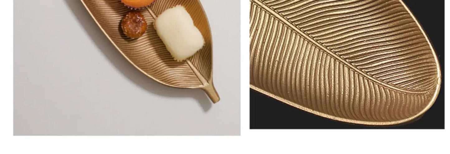 Nordic Wooden Tray Gold Leaf Shape Serving Tray Jewelry Pallet Fruit Snack Candy Dish Table Decoration Storage Organizer