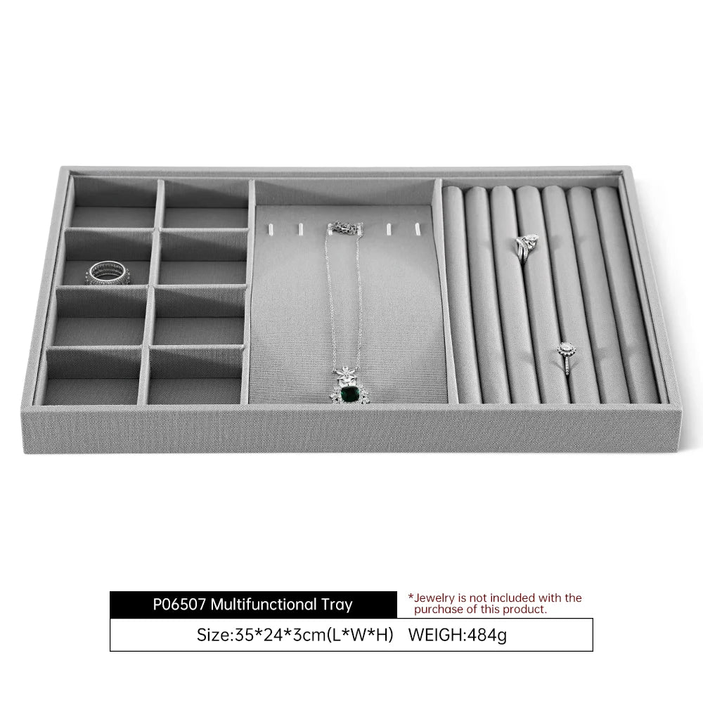 YinBeiNi Linen Stackable Ring Earring Bracelet Necklace Display Tray Jewelry Storage Drawer Insert Organizer Holder Tray P062