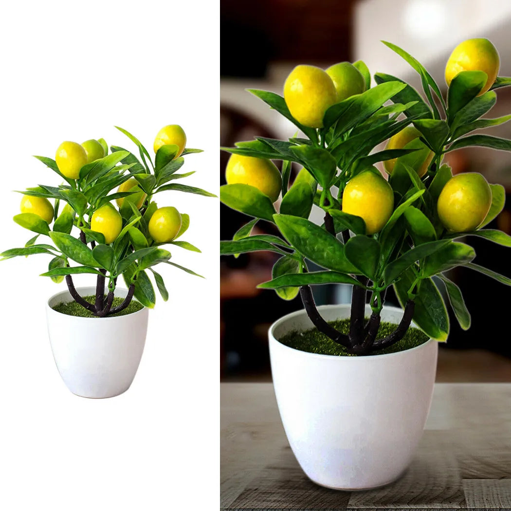 Artificial Potted Flowers Lemon Tree Fake False Plant Ornaments For Outdoor Yard Garden Home Hotel In Pot Decoration